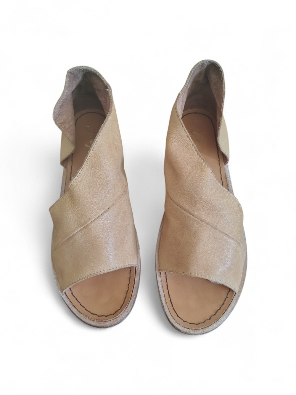 Free People Mont Blanc Assymetrical Sandals, Beige Soft Leather, Sz 38